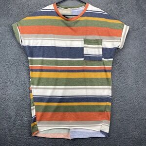 Essei Striped Tunic Top Womens‎ M Multicolor Pocket Short Sleeve Made in USA